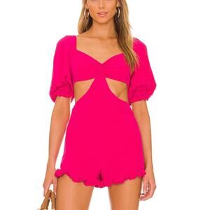 Lovers + Friends Barbie Pink Romper XS Wide Leg Cutout Waist Cottage $198 NEW